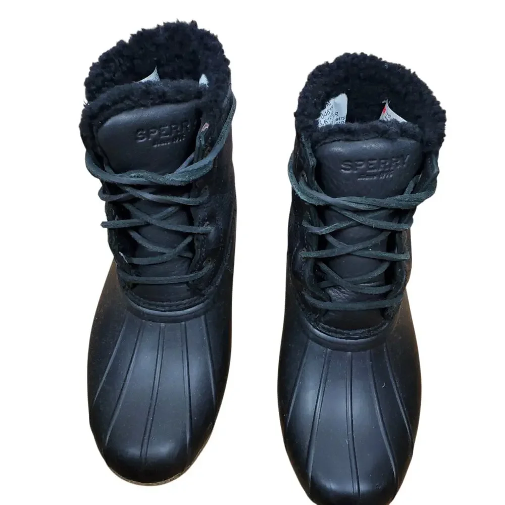 Sperry Saltwater Winter Luxe Duck Boots Womens 7M Black Quilt Leather Lined